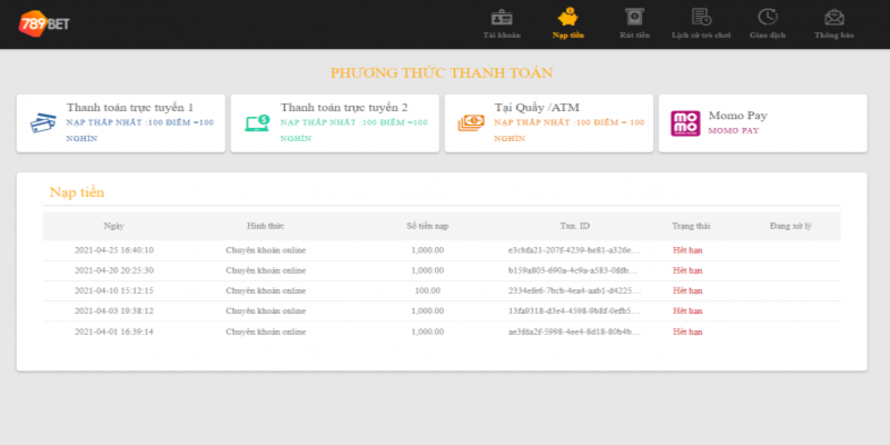 Nạp tiền 789Bet bằng thanh toán online